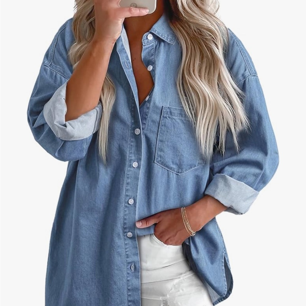 Women's Light Blue Denim Button-Down Shirt